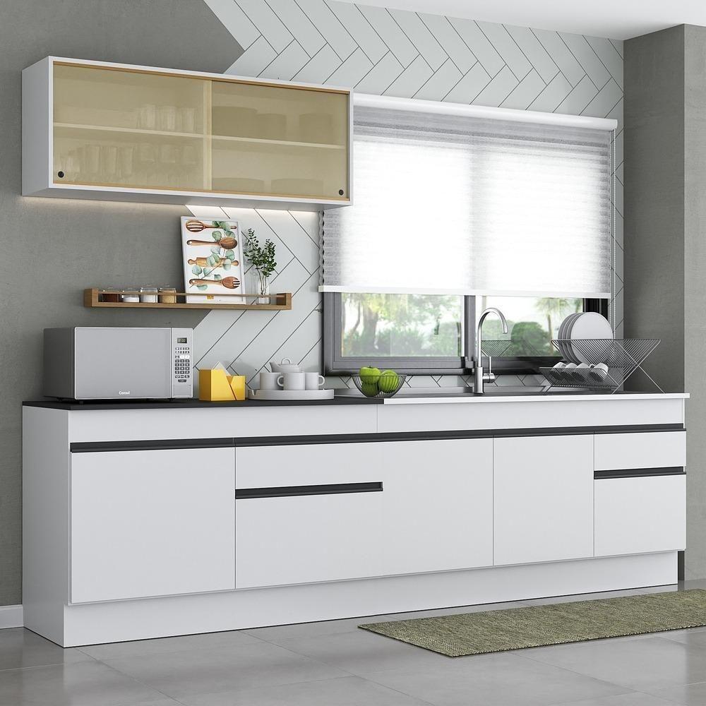 Armário De Cozinha Compacta 270cm Com Rodapé Veneza Multimóveis V2112 Branco/preto Branco/preto - 6