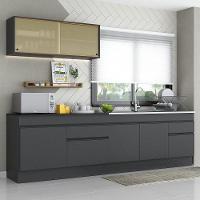 Armário De Cozinha Compacta 270cm Com Rodapé Veneza Multimóveis V2112 Preto Preto - 6