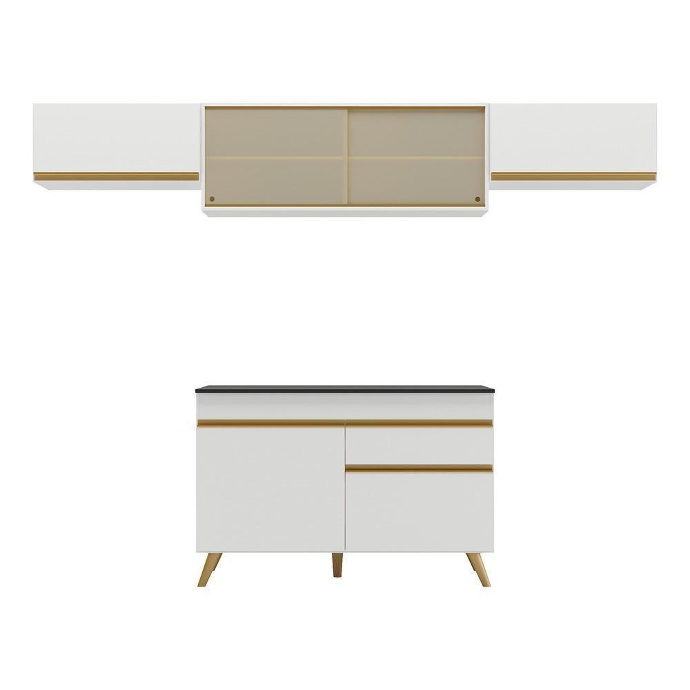 Armário De Cozinha Compacta 260cm Veneza Multimóveis V3698 Branco/dourado Branco/dourado - 2