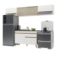 Armário De Cozinha Compacta 260cm Veneza Multimóveis V3698 Branco/dourado Branco/dourado - 1