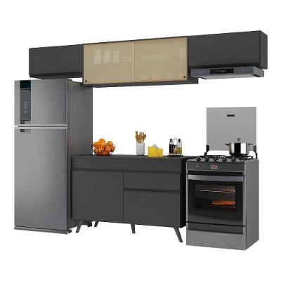 Armário de Cozinha Compacta Veneza V3698 6 Portas 1 Gaveta MDP 260cm Preto