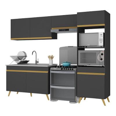 Armário de Cozinha Compacta Veneza V3749 7 Portas MDP 252cm Preto