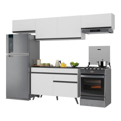 Armário de Cozinha Compacta Veneza 6 Portas 1 Gaveta MDF 260cm Preto