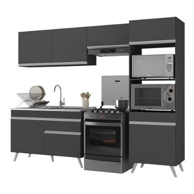 Armário de Cozinha Compacta Veneza 7 Portas 1 Gaveta MDF 252cm Preto Branco