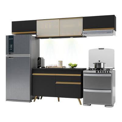 Armário de Cozinha Compacta V2023 6 Portas 1 Gaveta MDP e MDF 260cm Preto com Leds