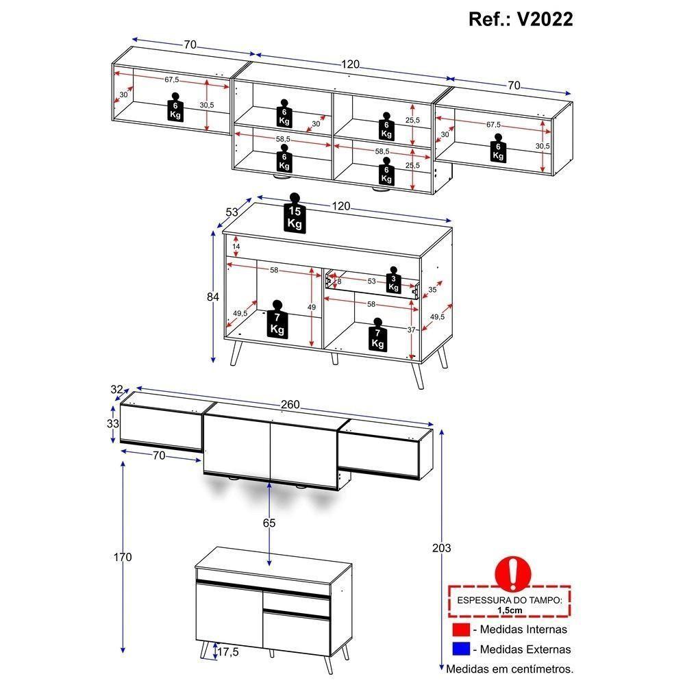 Armário De Cozinha Compacta 260cm Com Leds Veneza Up Multimóveis V2022 Preto/dourado Preto/dourado - 4