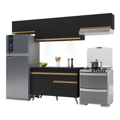 Armário de Cozinha Compacta Veneza Up V2022 6 Portas 1 Gaveta MDP 260cm Preto com Leds