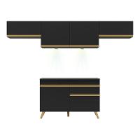 Armário De Cozinha Compacta 260cm Com Leds Veneza Up Multimóveis V2022 Preto/dourado Preto/dourado - 2