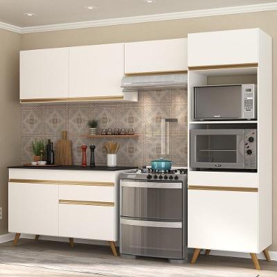 Armário de Cozinha Compacta Veneza V3693 7 Portas 1 Gaveta MDF 252cm Branco Dourado