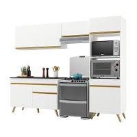 Armário De Cozinha Compacta 252cm Veneza Multimóveis V3693 Branco/dourado Branco/dourado - 1