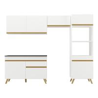 Armário De Cozinha Compacta 252cm Veneza Multimóveis V3693 Branco/dourado Branco/dourado - 2