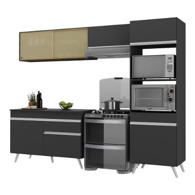Armário de Cozinha Compacta Veneza V3692 7 Portas 1 Gaveta MDF 252cm Preto Branco