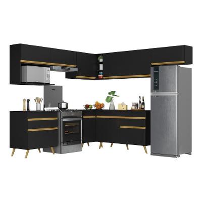 Armário de Cozinha Completa de Canto Veneza V2071 10 Portas 2 Gavetas MDP Preto