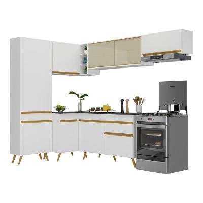 Armário de Cozinha Completa de Canto V2052 9 Portas 1 Gaveta MDF Branco-dourado