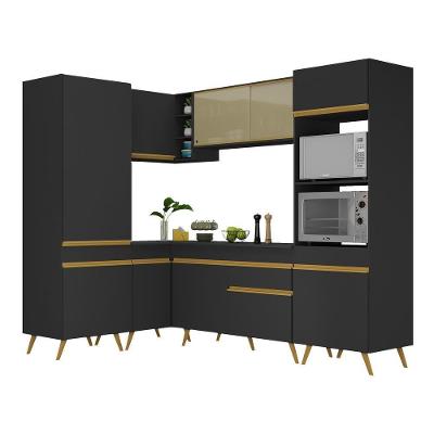 Armário de Cozinha Completa de Canto Veneza V2049 10 Portas 1 Gaveta MDF Preto