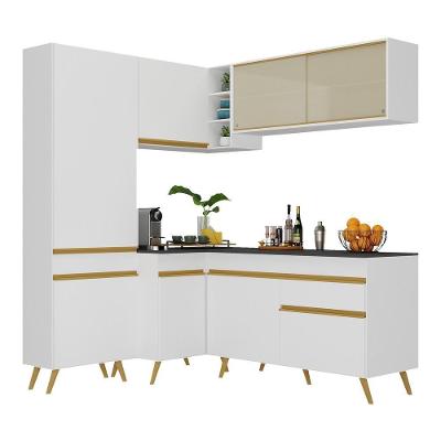 Armário de Cozinha Completa de Canto V2054 8 Portas 1 Gaveta MDF Branco-dourado