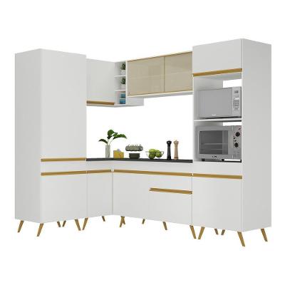 Armário De Cozinha Completa De Canto Veneza Multimóveis V2049 Branco/dourado Branco/dourado