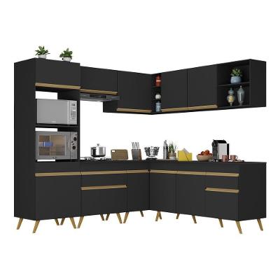 Armário de Cozinha Completa de Canto V2045 11 Portas 2 Gavetas MDP Preto