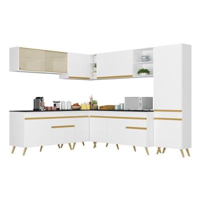 Armário De Cozinha Completa De Canto Veneza Multimóveis V2065 Branco/dourado Branco/dourado