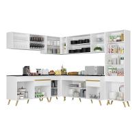 Armário De Cozinha Completa De Canto Veneza Multimóveis V2065 Branco/dourado Branco/dourado - 3