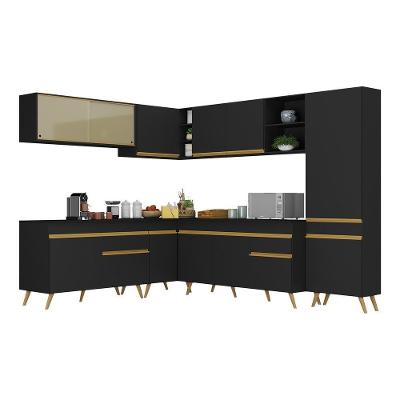 Armário De Cozinha Completa De Canto Veneza Multimóveis V2065 Preto/dourado Preto/dourado