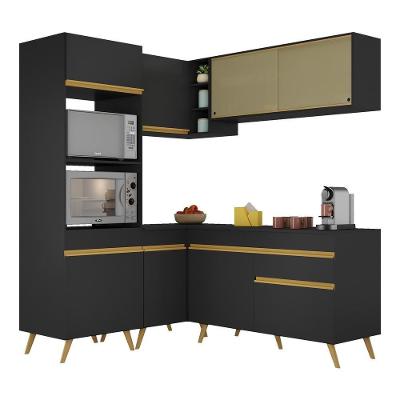 Armário de Cozinha Completa de Canto Veneza V2063 8 Portas 1 Gaveta MDF Preto