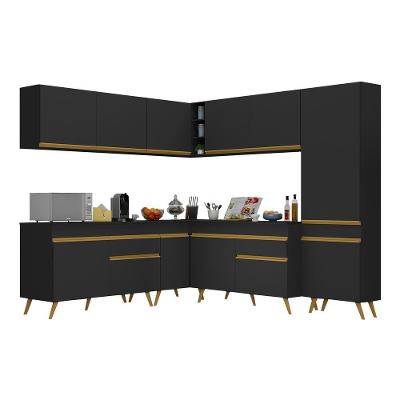 Armário De Cozinha Completa De Canto Veneza Multimóveis V2067 Preto/dourado Preto/dourado