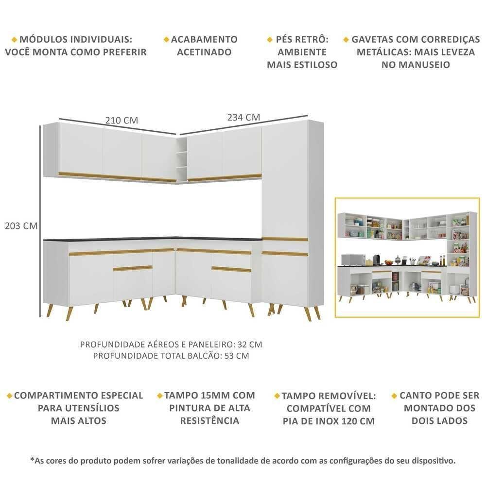 Armário De Cozinha Completa De Canto Veneza Multimóveis V2067 Branco/dourado Branco/dourado - 5