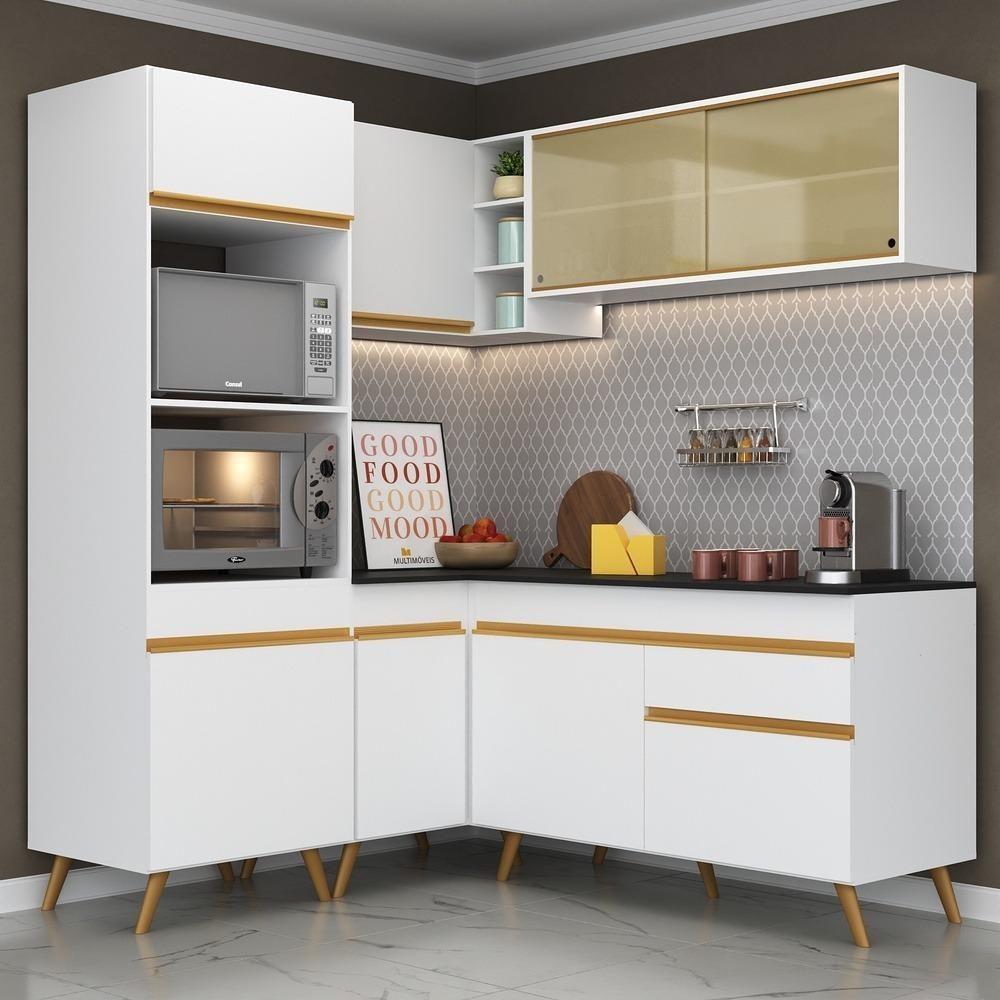 Armário De Cozinha Completa De Canto Veneza Multimóveis V2063 Branco/dourado Branco/dourado - 6