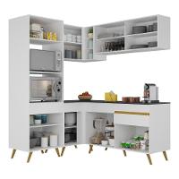 Armário De Cozinha Completa De Canto Veneza Multimóveis V2063 Branco/dourado Branco/dourado - 3