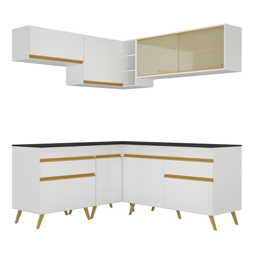 Armário De Cozinha Completa De Canto Veneza Multimóveis V2062 Branco/dourado Branco/dourado - 2