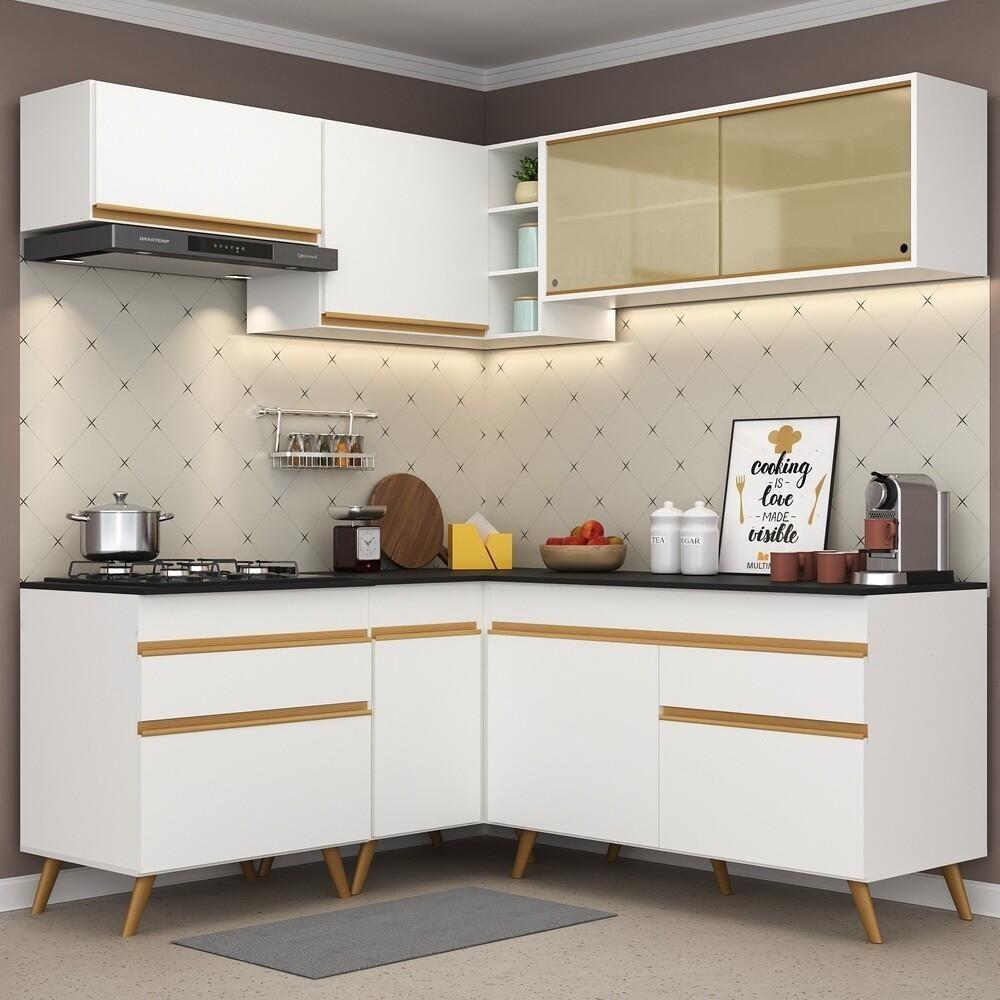 Armário De Cozinha Completa De Canto Veneza Multimóveis V2062 Branco/dourado Branco/dourado - 6