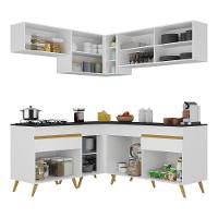 Armário De Cozinha Completa De Canto Veneza Multimóveis V2062 Branco/dourado Branco/dourado - 3
