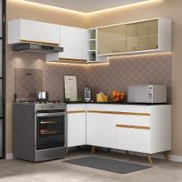 Armário De Cozinha Completa De Canto Veneza Multimóveis V2059 Branco/dourado Branco/dourado - 6