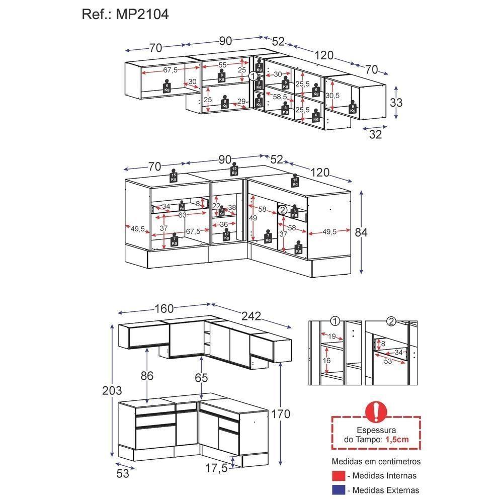 Armário De Cozinha Completa De Canto Mp2104.895 Preto - 4