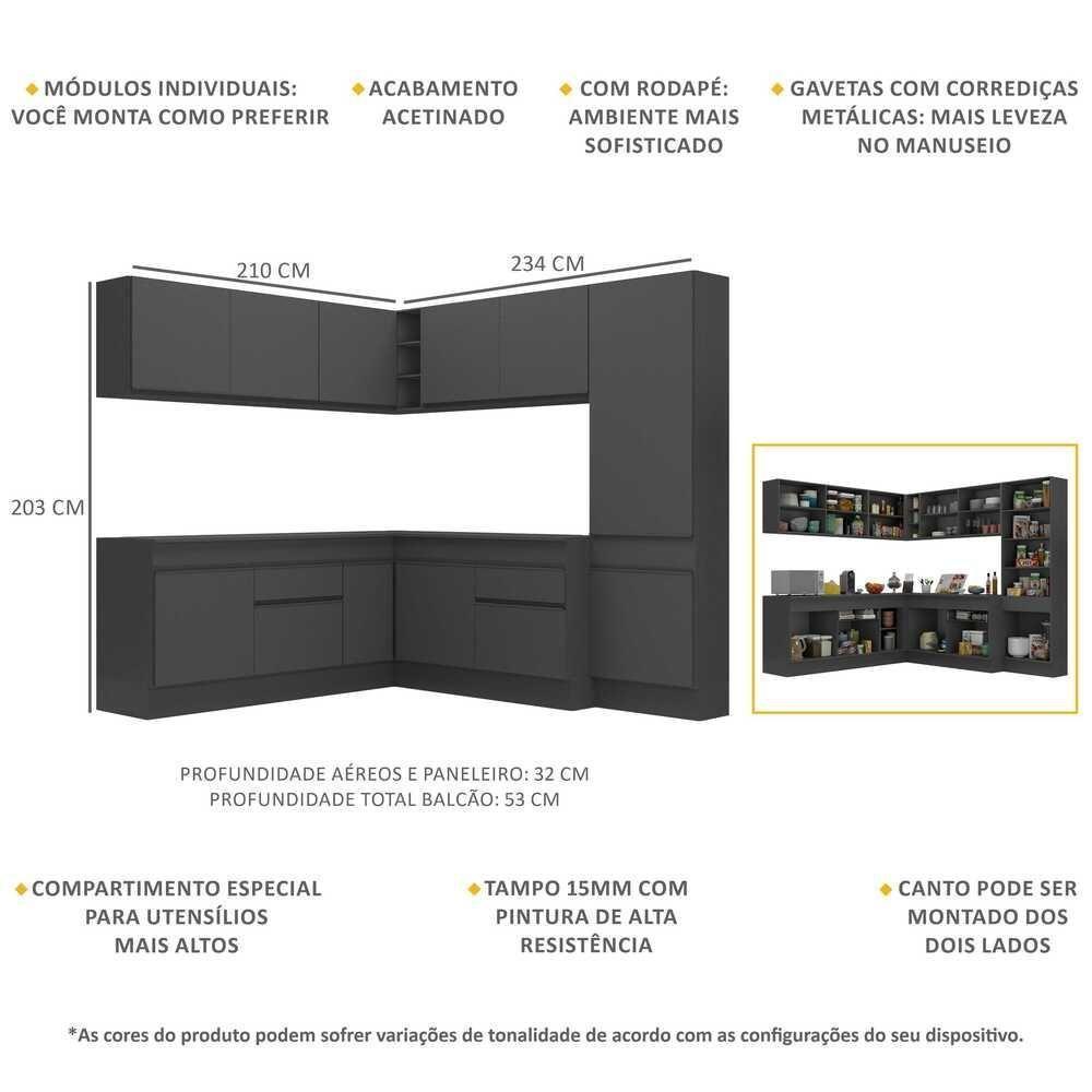 Armário De Cozinha Completa De Canto Mp2102.895 Preto - 5