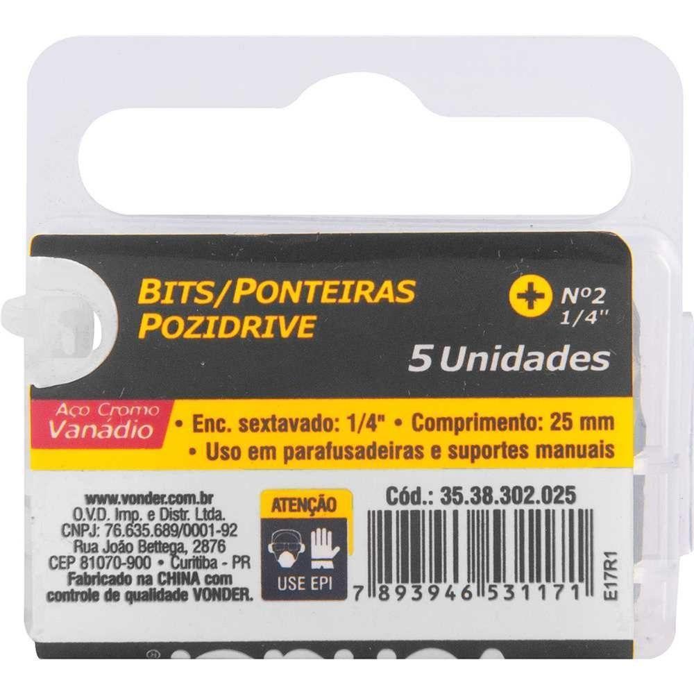 Jogo De Bits Ponteira Pozidrive Com Enc 1-4 Nº 2x25mm Vonder - 5