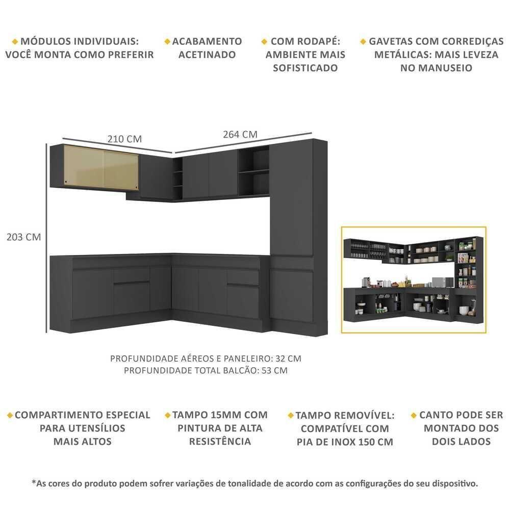 Armário De Cozinha Completa De Canto Mp2100.895 Preto - 5
