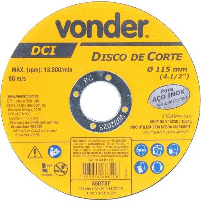 Disco De Corte 115 Mm X 1,0 Mm X 22,23 Mm Dci Inox Vonder