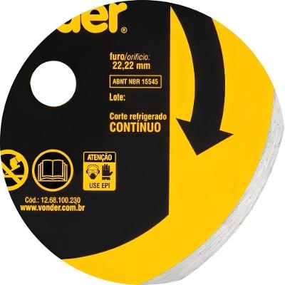Disco De Corte Diamantado Contínuo 230mm V1 Furo 22,2mm Vonder Para Mármore Granito Cerâmica