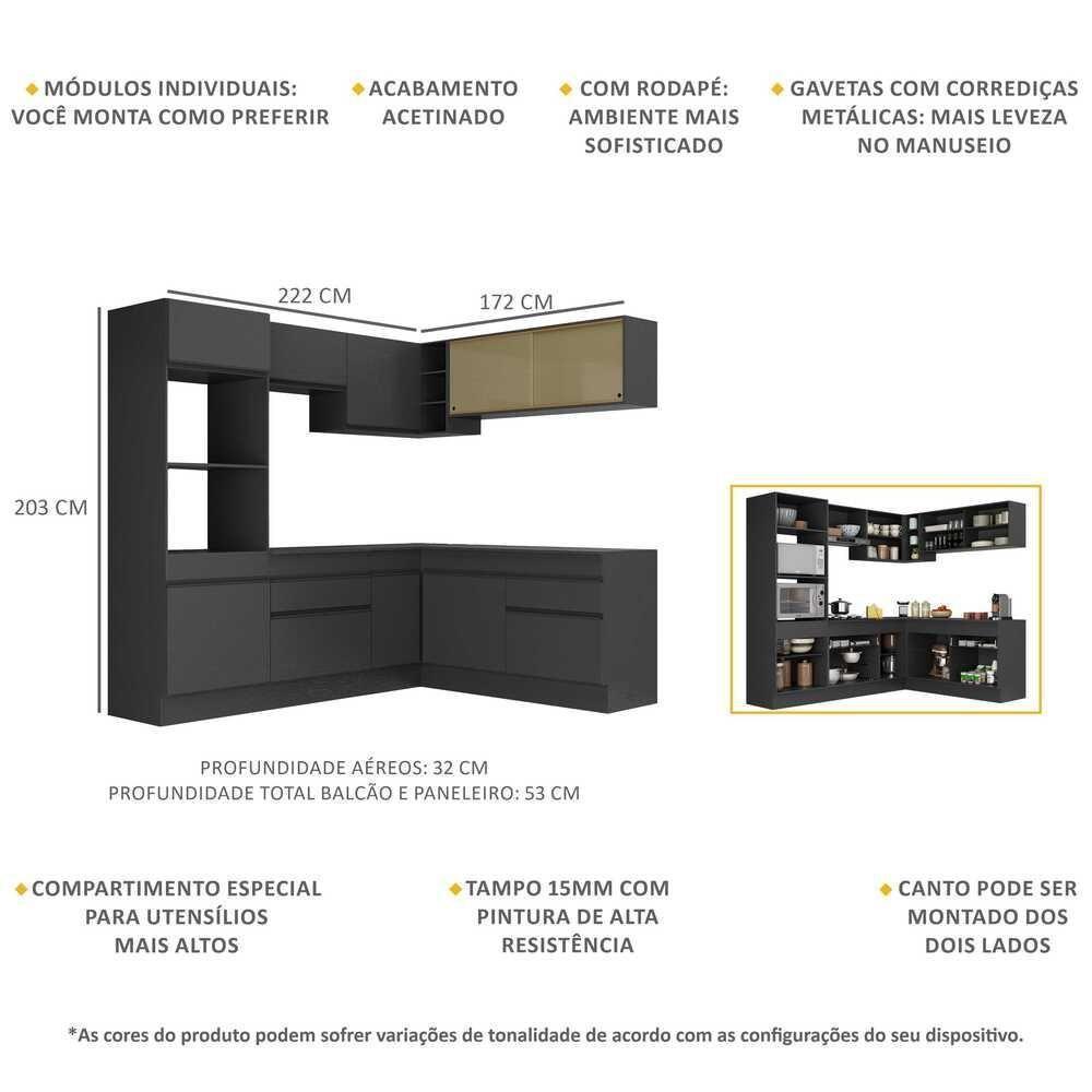 Armário De Cozinha Completa De Canto Mp2099.895 Preto - 5