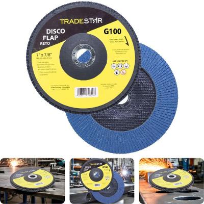 Disco Flap 180 Mm G100 Fibra Reto Azul Aço E Inox Tradestar