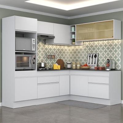 Armário de Cozinha Completa de Canto Mp2099 10 Portas 3 Gavetas MDP 222cm Branco