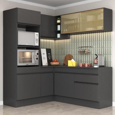 Armário de Cozinha Completa de Canto MP2098 8 Portas 1 Gaveta MDF 172cm Preto com Tampo