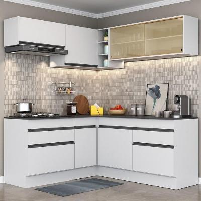 Armário de Cozinha Completa de Canto Mp2097 8 Portas 2 Gavetas MDP 172cm Branco Preto