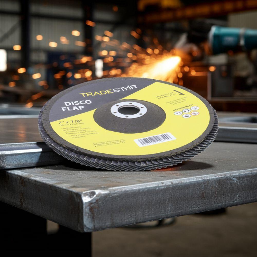Disco Flap 180 Mm G100 Fibra Cônico Azul Aço E Inox Tradestar - 5