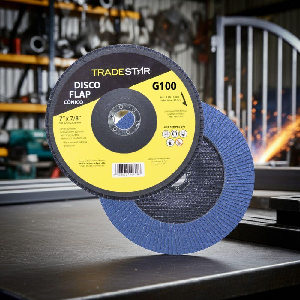 Disco Flap 180 Mm G100 Fibra Cônico Azul Aço E Inox Tradestar - 6