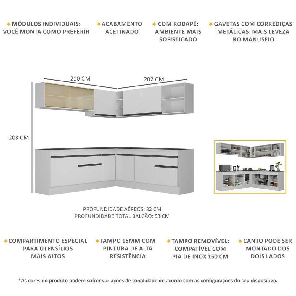 Armário De Cozinha Completa De Canto Mp2096.964 Branco/Preto - 5