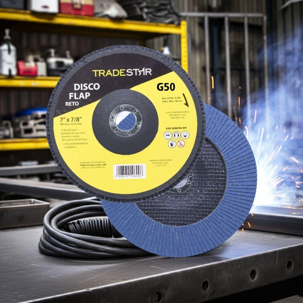 Disco Flap 180 Mm G50 Fibra Reto Azul Aço E Inox Tradestar - 2