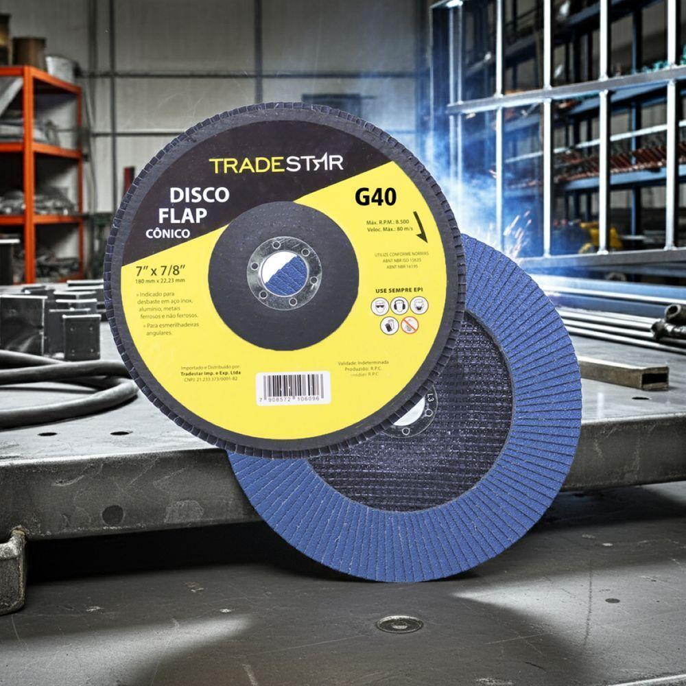 Disco Flap 180 Mm G40 Fibra Conico Azul Aço E Inox Tradestar - 3